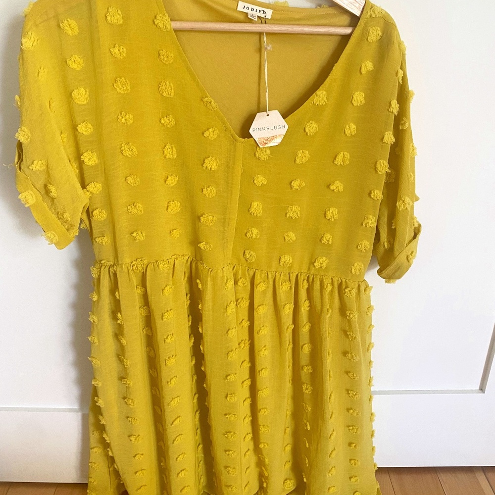Summery Maternity Dress - Yellow V Neck Swiss Dot